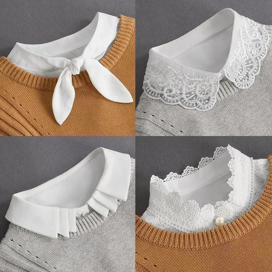 Fashion 2025 Front Tie White Fake Collar for Women Stand Detachable Collar Fake Girls Vintage Lace Ladies False Blouse Collar