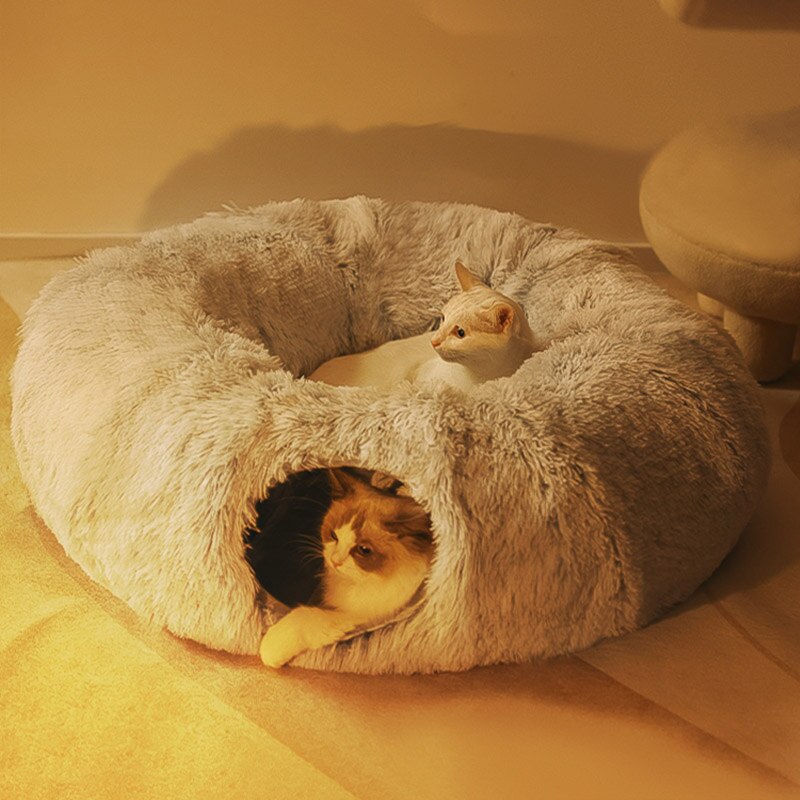 2 in 1 Foldable Indoor Soft Round Cat Tunnel Bed